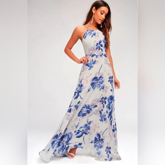 Lulus Dresses & Skirts - NEW Lulus All I Need Grey Floral Print Lace Up Maxi Dress